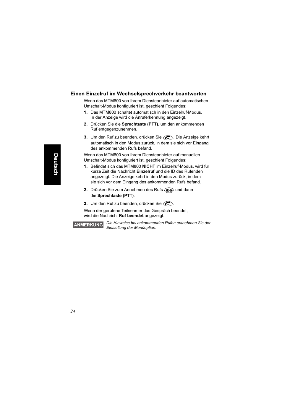 De uts c h | Motorola TETRA MTM800 User Manual | Page 56 / 168