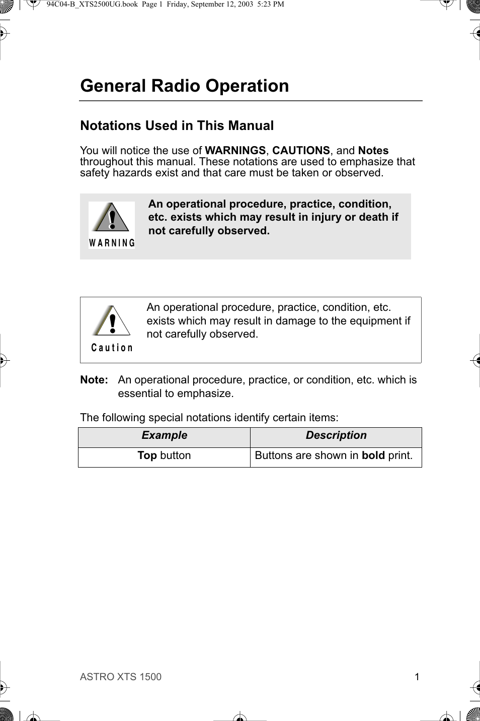 General radio operation | Motorola XTSTM 1500 User Manual | Page 11 / 66