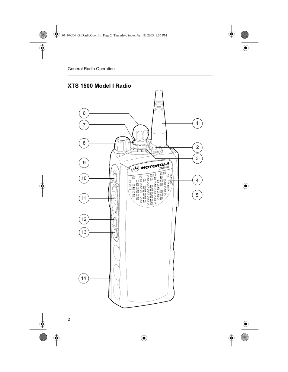 Xts 1500 model i radio | Motorola XTSTM 1500 User Manual | Page 12 / 66