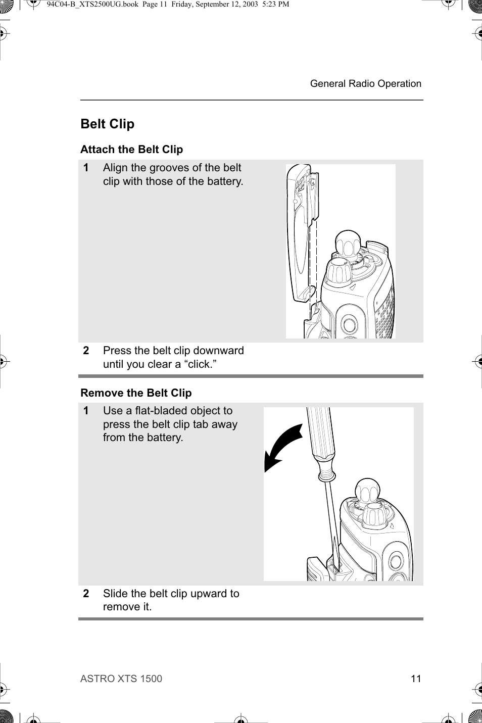 Belt clip | Motorola XTSTM 1500 User Manual | Page 21 / 66