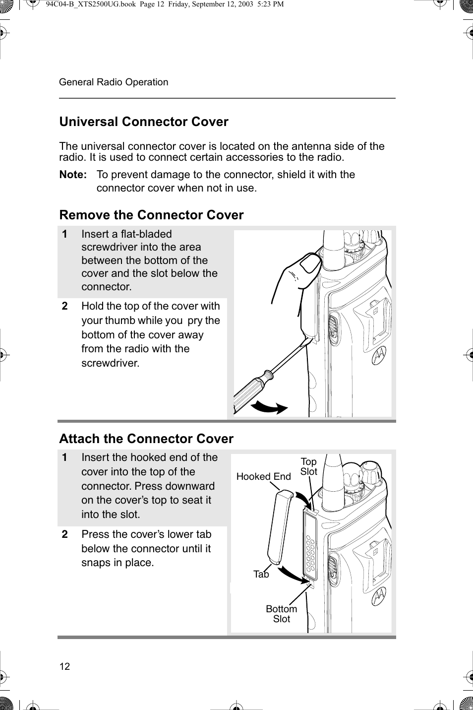 Universal connector cover | Motorola XTSTM 1500 User Manual | Page 22 / 66