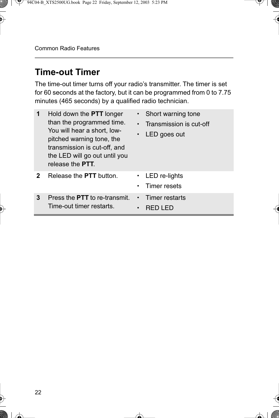 Time-out timer | Motorola XTSTM 1500 User Manual | Page 32 / 66