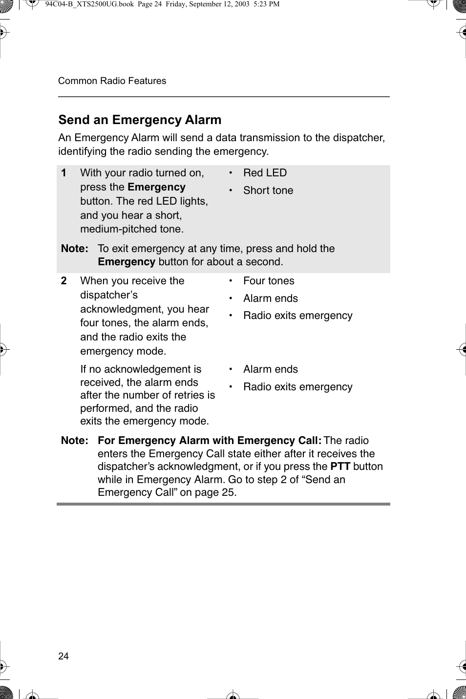 Send an emergency alarm | Motorola XTSTM 1500 User Manual | Page 34 / 66