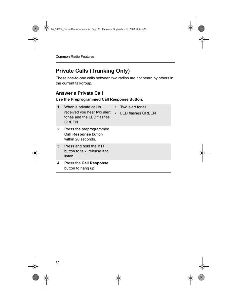 Private calls (trunking only), Answer a private call | Motorola XTSTM 1500 User Manual | Page 40 / 66