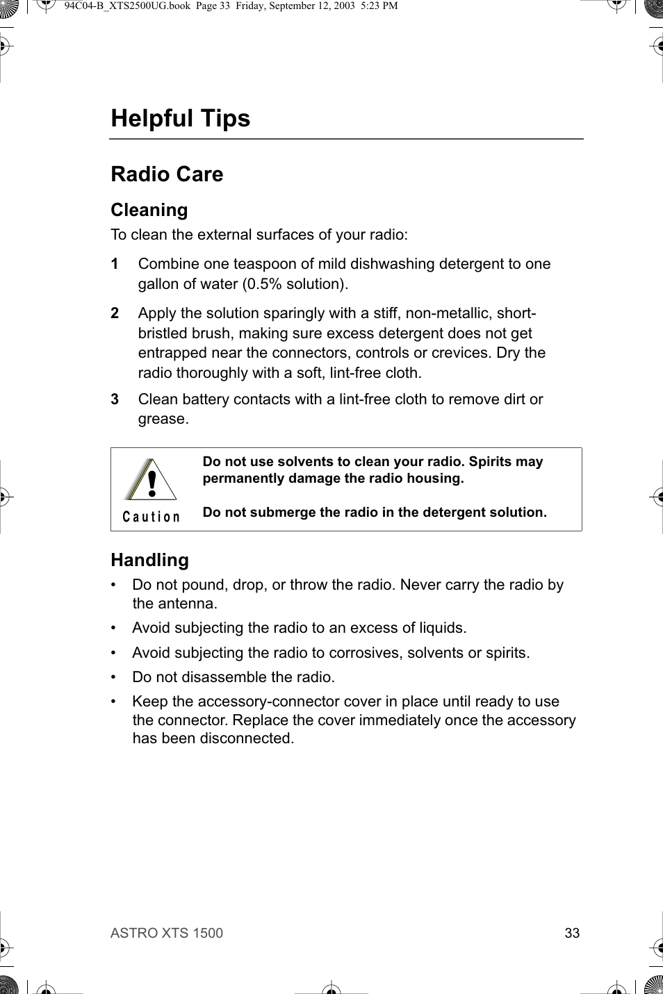 Helpful tips, Radio care | Motorola XTSTM 1500 User Manual | Page 43 / 66