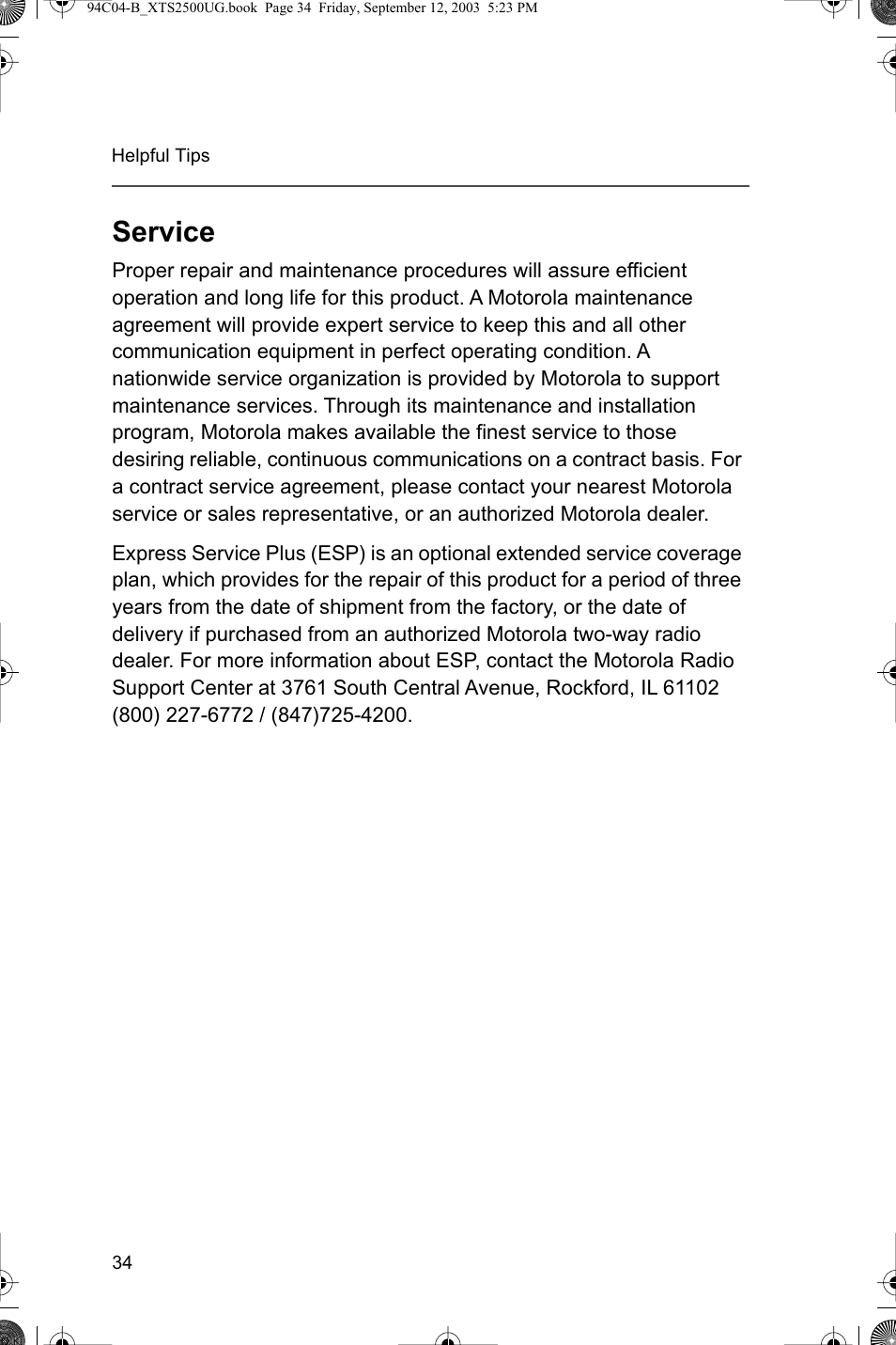 Service | Motorola XTSTM 1500 User Manual | Page 44 / 66