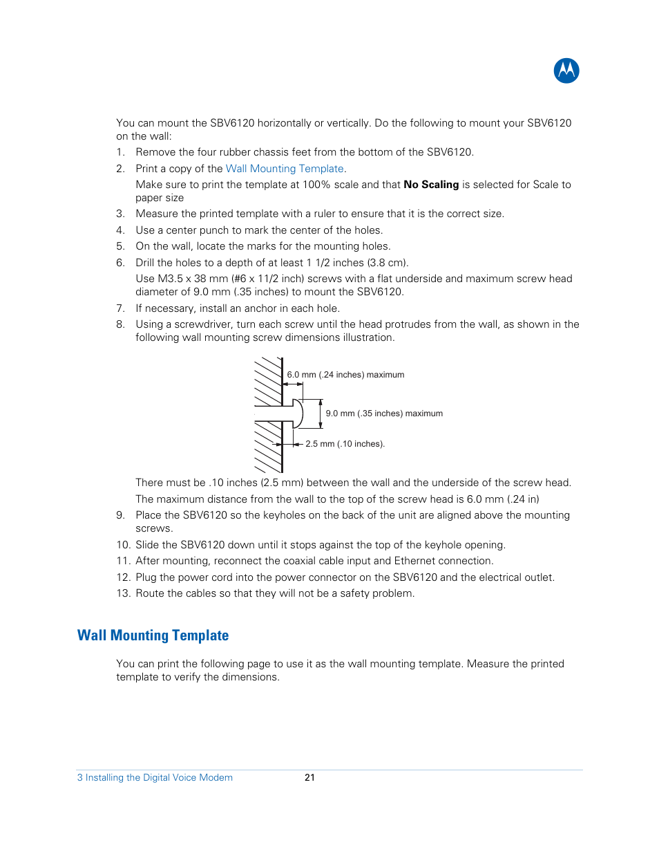 Wall mounting template | Motorola SBV6120E User Manual | Page 21 / 27
