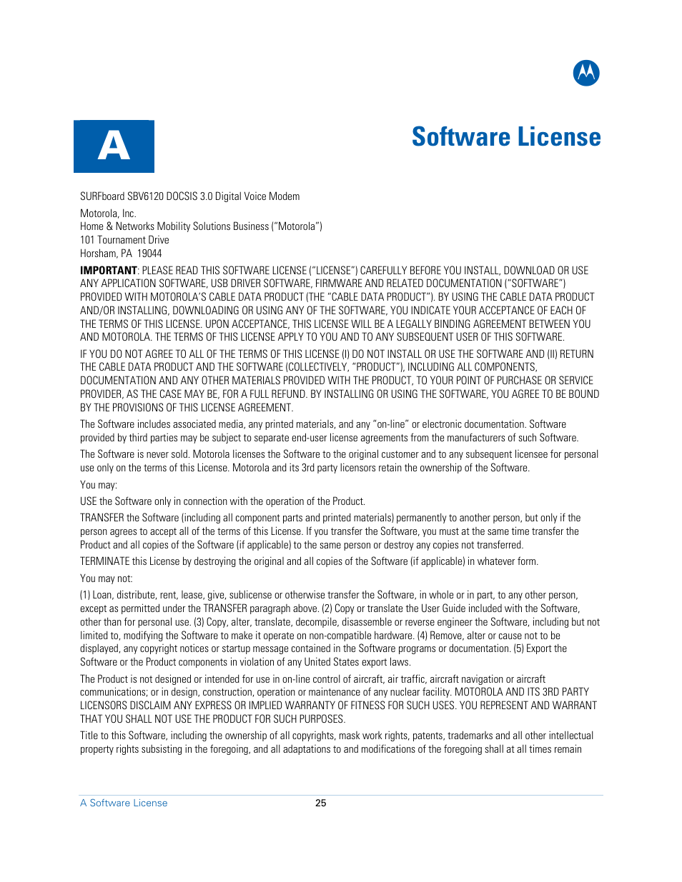 Software license | Motorola SBV6120E User Manual | Page 25 / 27