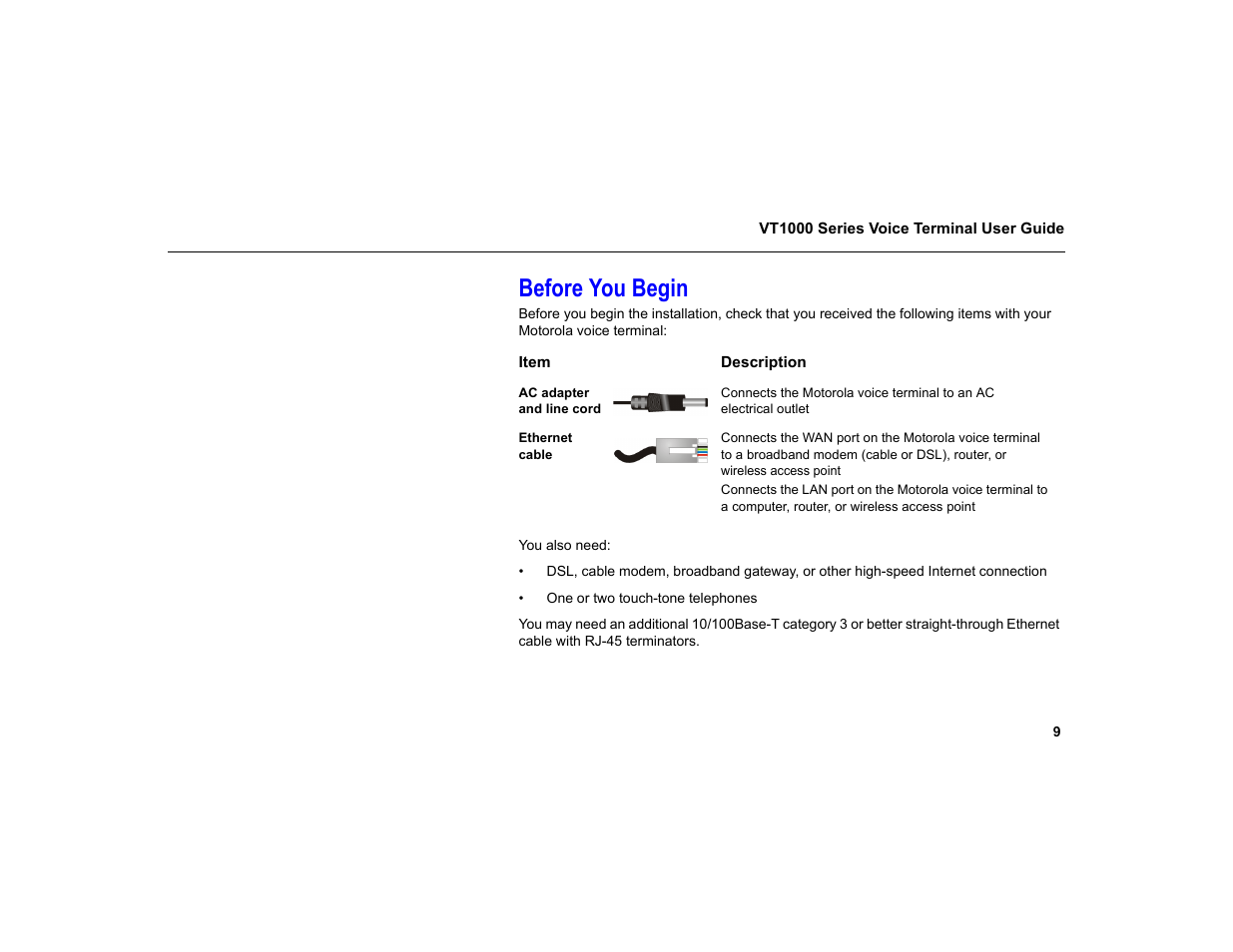 Before you begin | Motorola VT1000 User Manual | Page 15 / 42