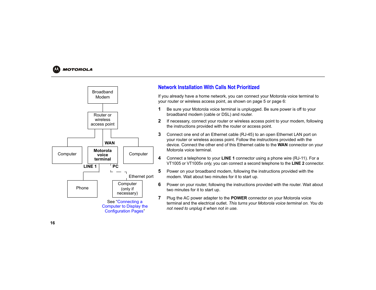 Network installation with calls not prioritized | Motorola VT1000 User Manual | Page 22 / 42