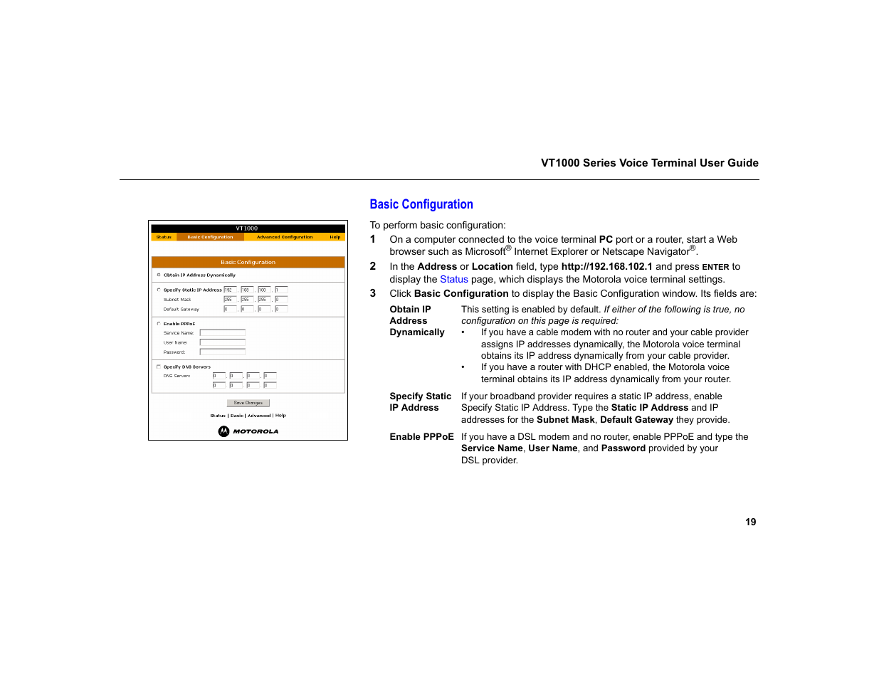 Basic configuration, D perform, Basic | Configuration | Motorola VT1000 User Manual | Page 25 / 42