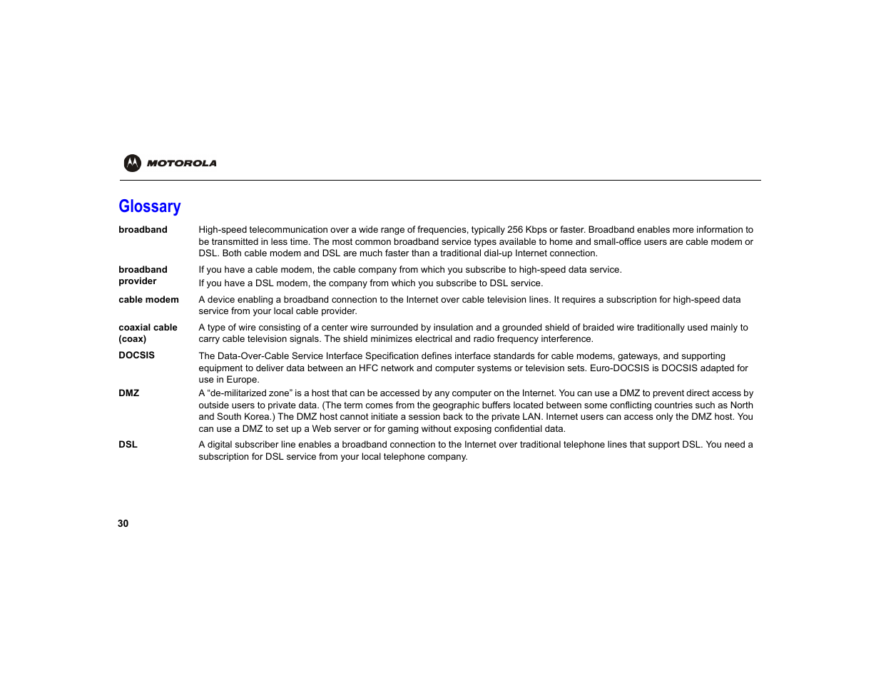 Glossary | Motorola VT1000 User Manual | Page 36 / 42