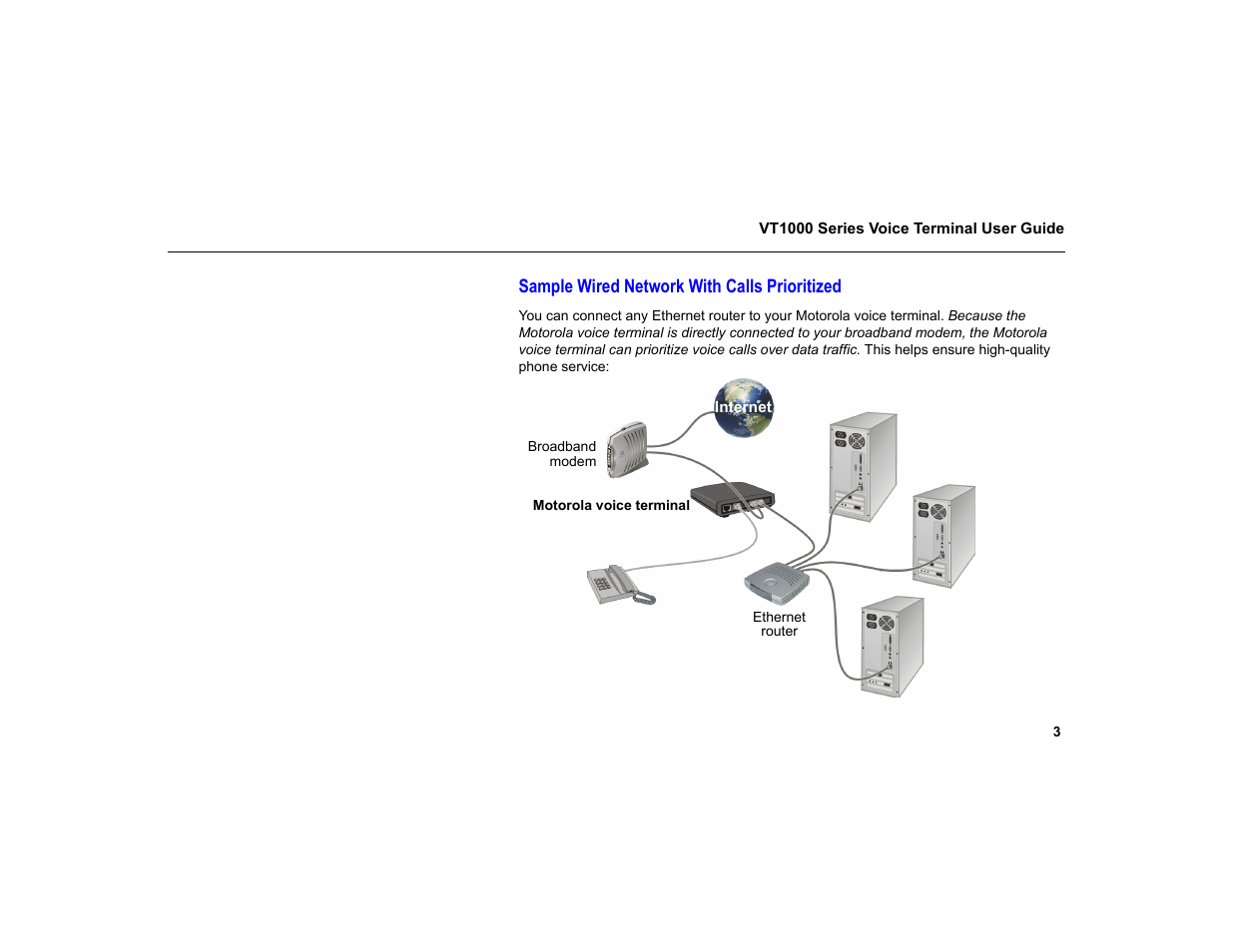 Sample wired network with calls prioritized | Motorola VT1000 User Manual | Page 9 / 42