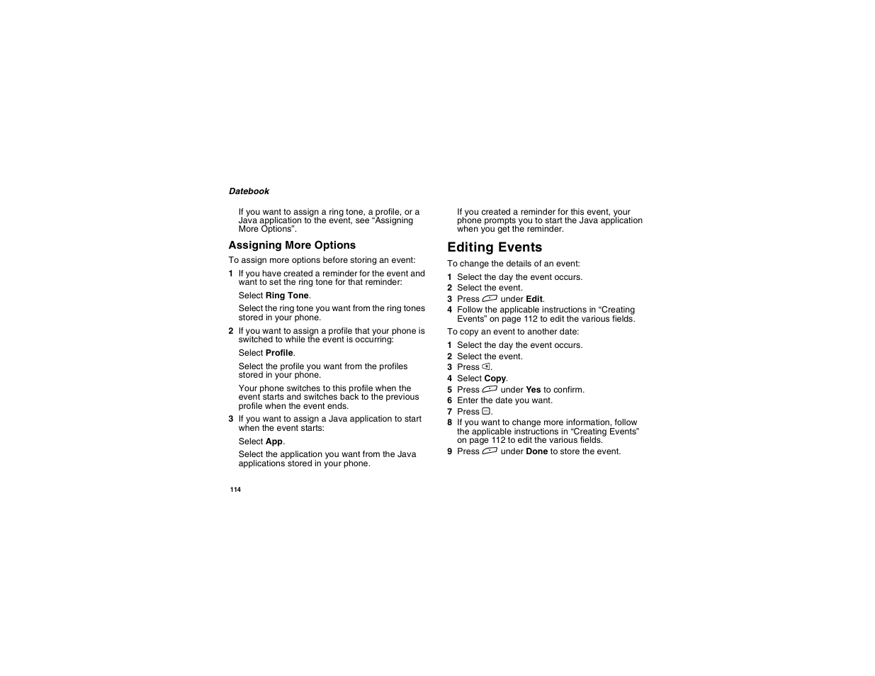 Editing events | Motorola i265 User Manual | Page 124 / 183