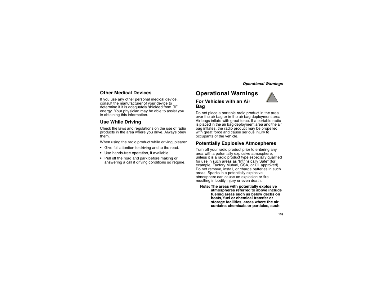 Operational warnings | Motorola i265 User Manual | Page 169 / 183