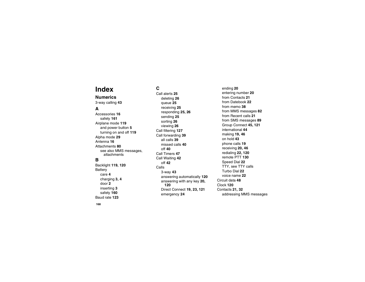 Index, Numerics | Motorola i265 User Manual | Page 178 / 183