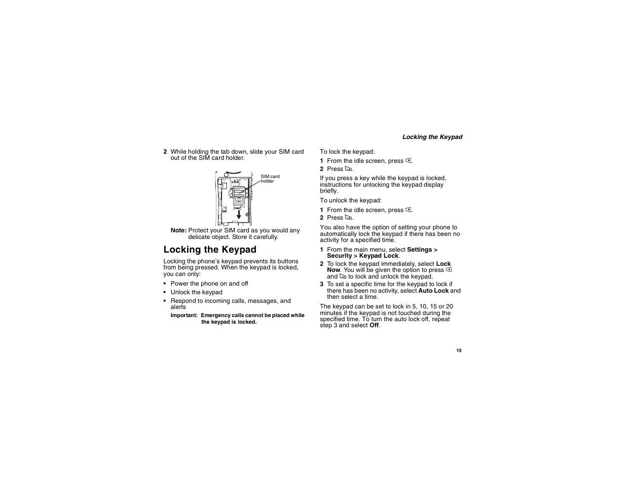 Locking the keypad | Motorola i265 User Manual | Page 25 / 183