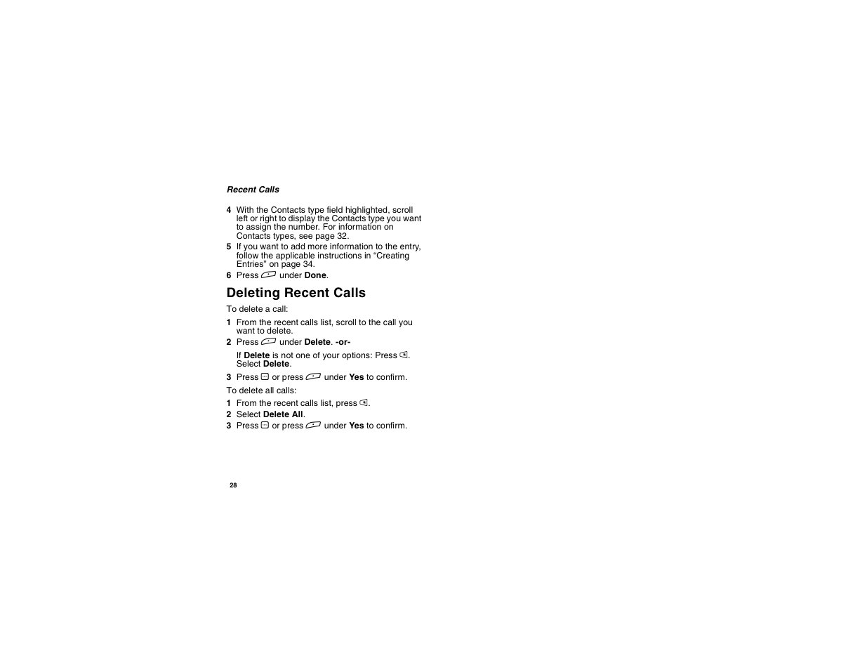 Deleting recent calls | Motorola i265 User Manual | Page 38 / 183