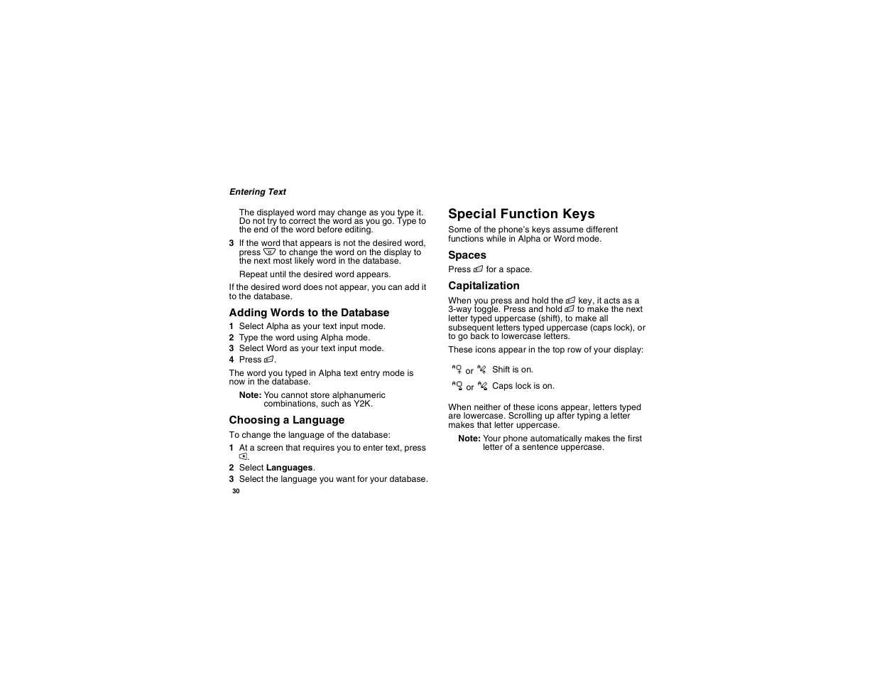 Special function keys | Motorola i265 User Manual | Page 40 / 183