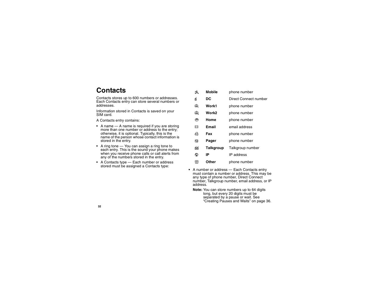 Contacts | Motorola i265 User Manual | Page 42 / 183