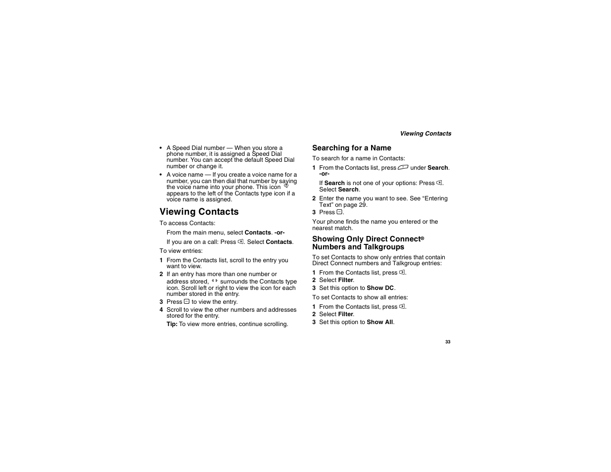 Viewing contacts | Motorola i265 User Manual | Page 43 / 183