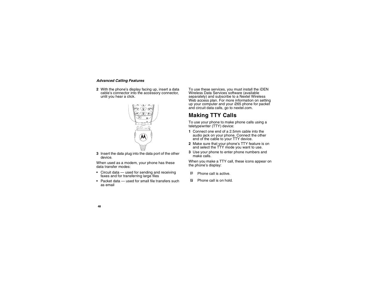 Making tty calls | Motorola i265 User Manual | Page 58 / 183