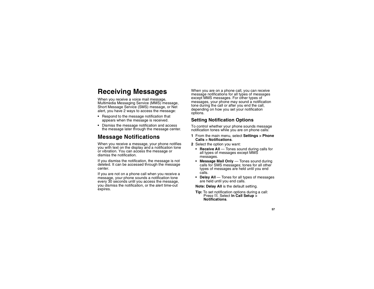 Receiving messages, Message notifications | Motorola i265 User Manual | Page 67 / 183