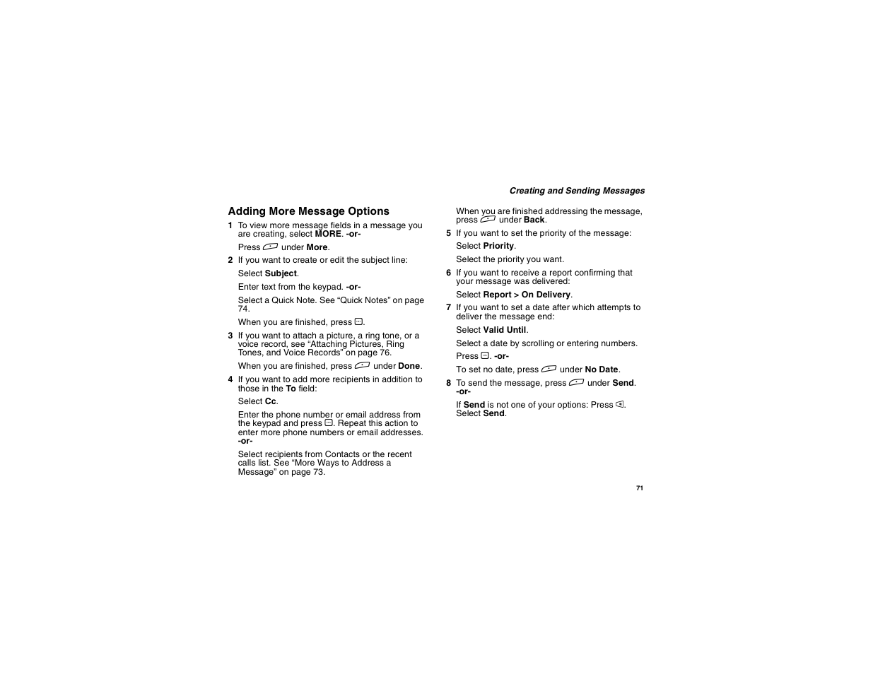 Adding more message options | Motorola i265 User Manual | Page 81 / 183