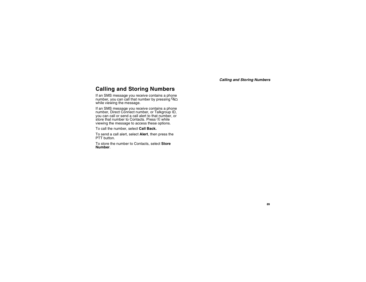 Calling and storing numbers | Motorola i265 User Manual | Page 99 / 183