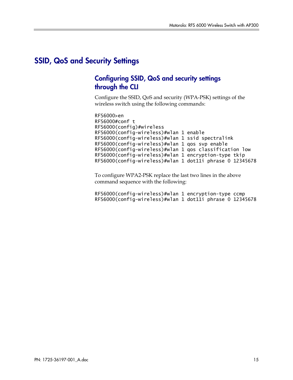 Ssid, qos and security settings | Motorola 1725-36197-001 User Manual | Page 15 / 18