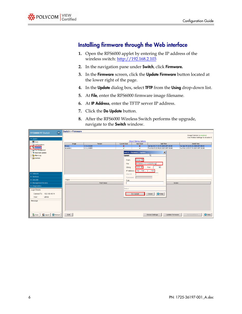 Installing firmware through the web interface | Motorola 1725-36197-001 User Manual | Page 6 / 18