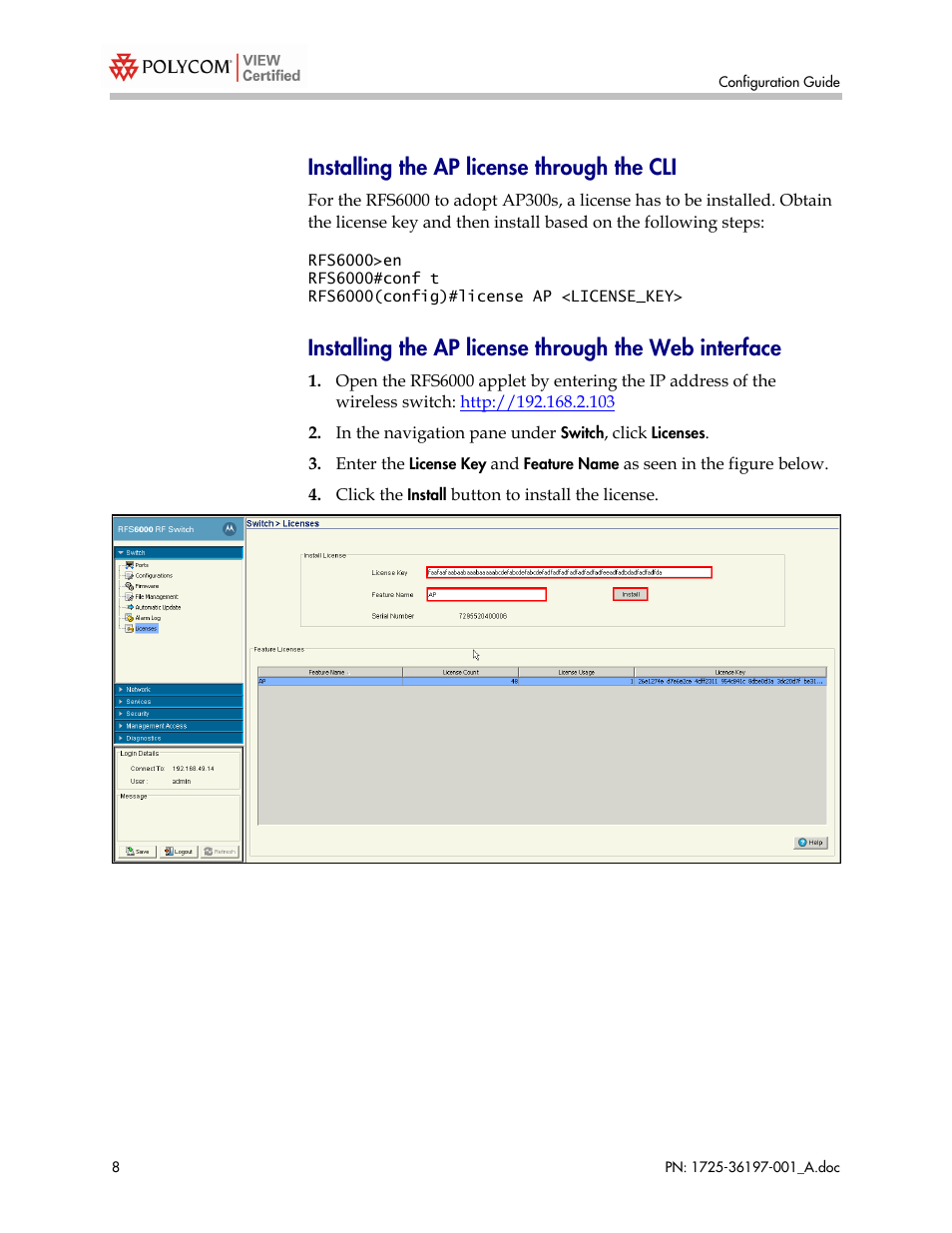 Installing the ap license through the cli | Motorola 1725-36197-001 User Manual | Page 8 / 18