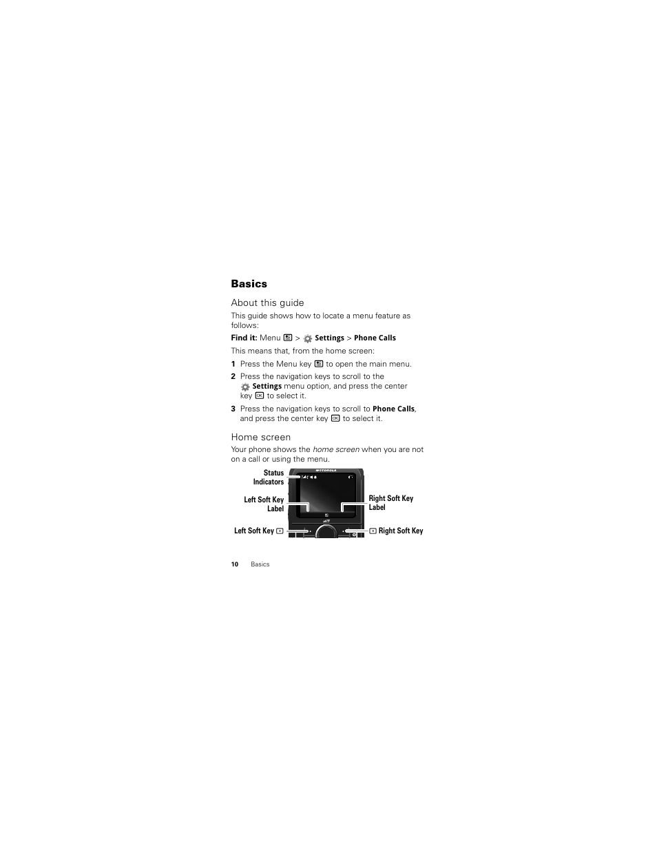 Basics, About this guide, Home screen | Motorola Clutch I475 User Manual | Page 12 / 64