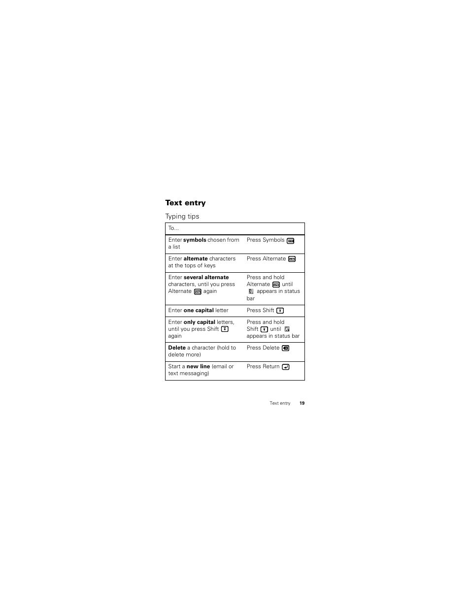 Text entry, Typing tips | Motorola Clutch I475 User Manual | Page 21 / 64