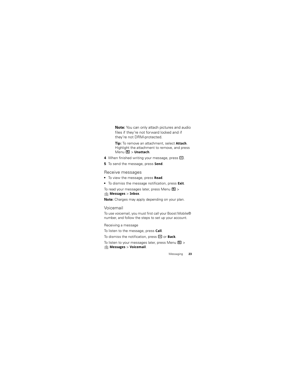 Receive messages, Voicemail | Motorola Clutch I475 User Manual | Page 25 / 64