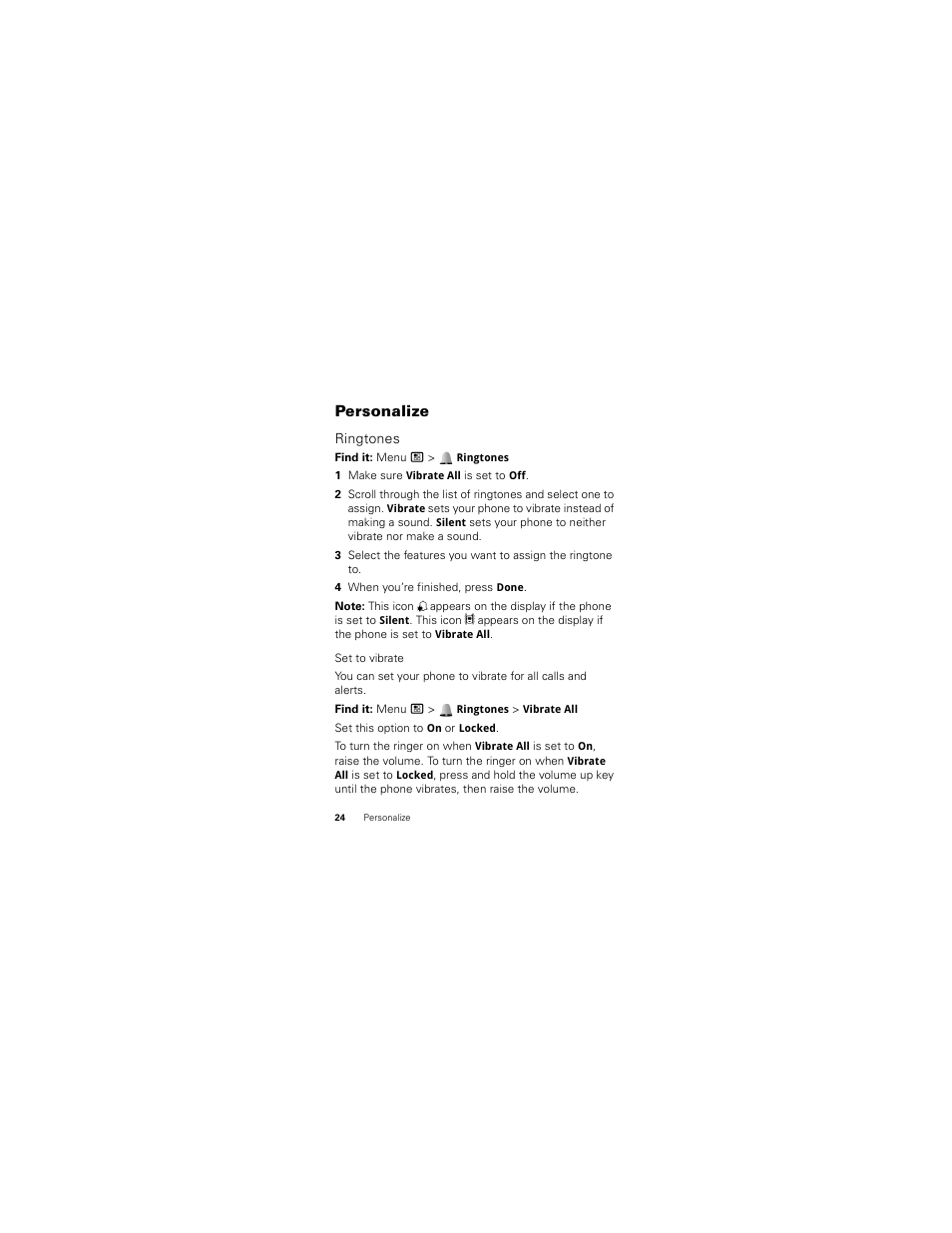 Personalize, Ringtones | Motorola Clutch I475 User Manual | Page 26 / 64