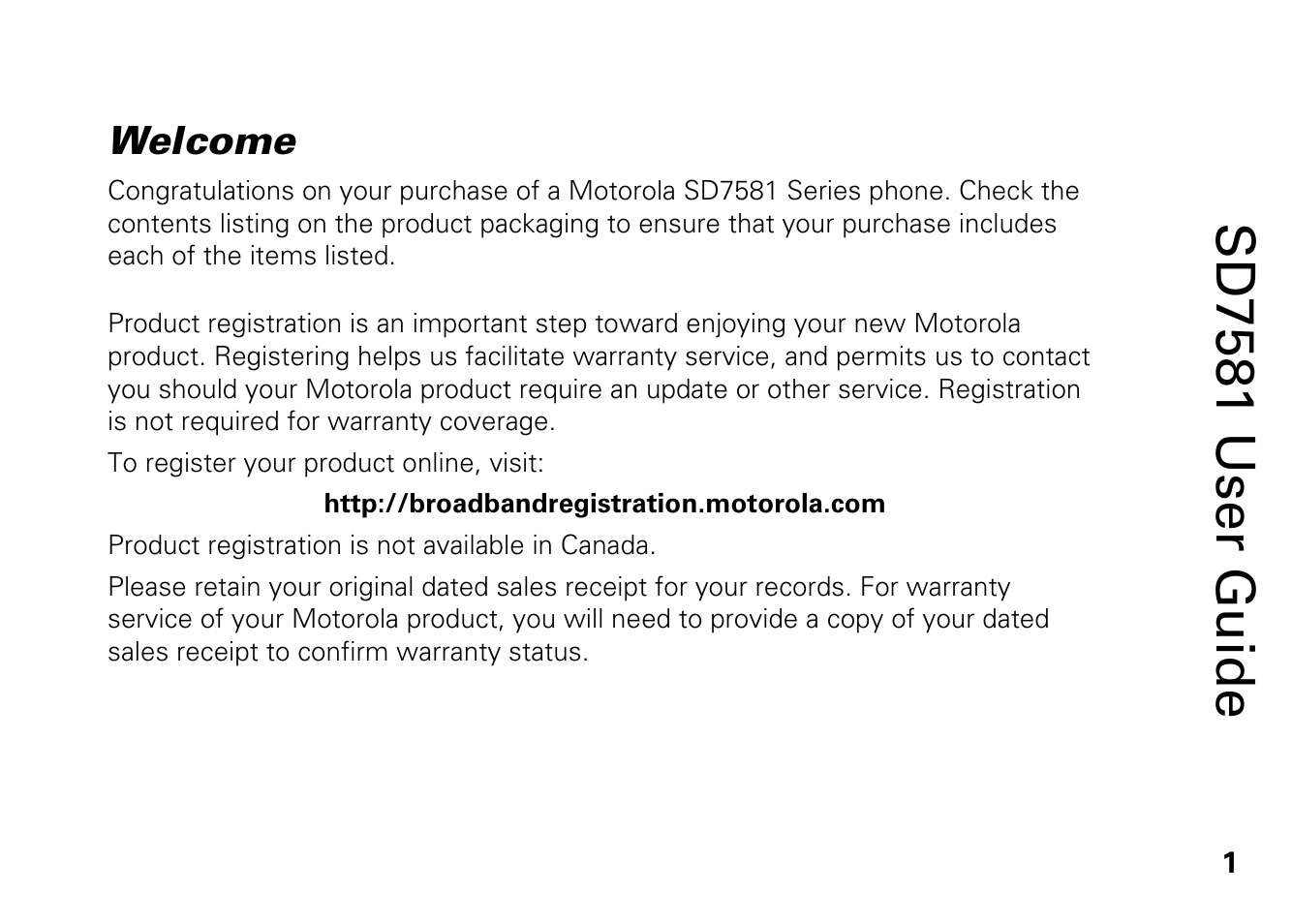 Welcome, Sd7581 user guide | Motorola SD7581 User Manual | Page 14 / 58