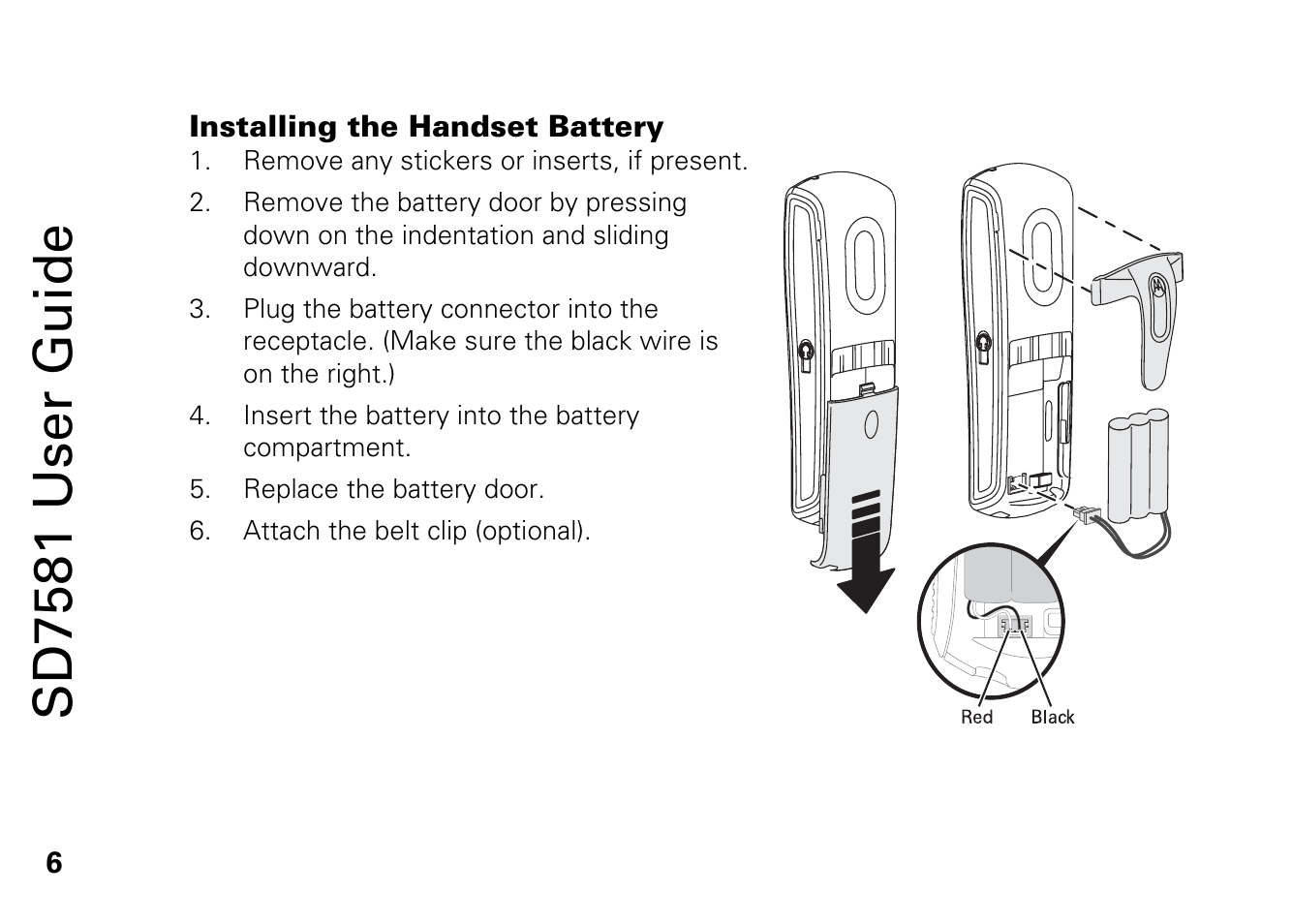 Installing the handset battery, Sd7581 user guide | Motorola SD7581 User Manual | Page 19 / 58