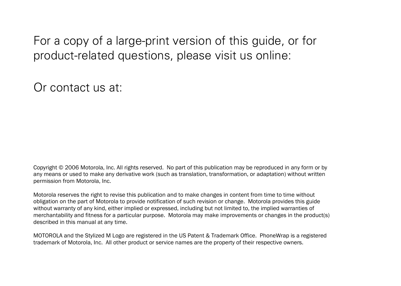 Or contact us at | Motorola SD7581 User Manual | Page 2 / 58