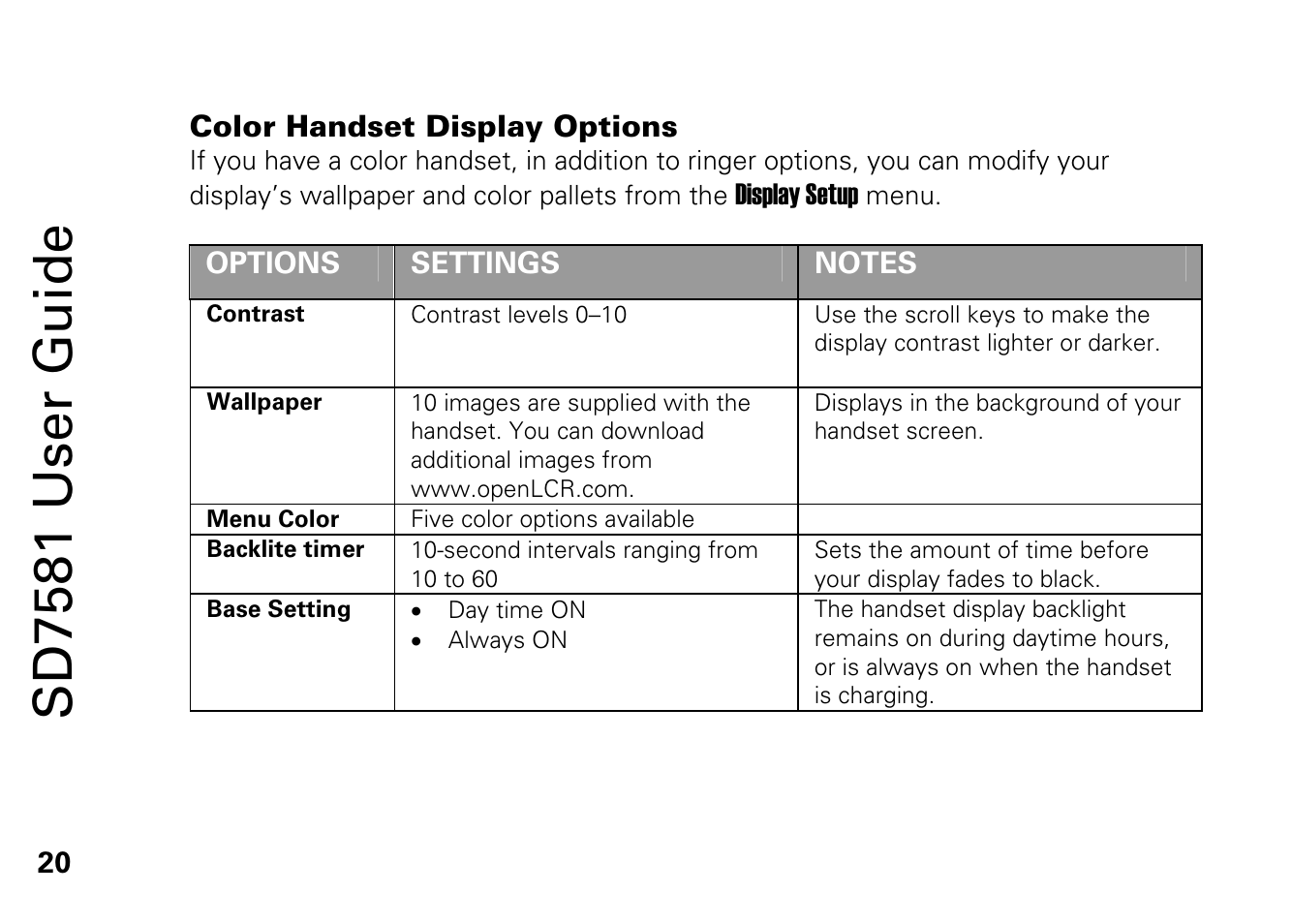 Color handset display options, Sd7581 user guide | Motorola SD7581 User Manual | Page 33 / 58