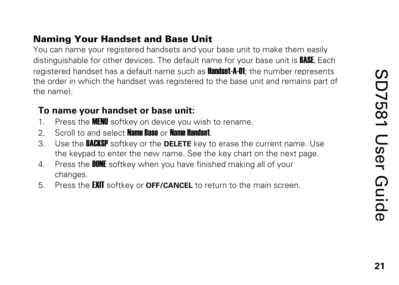 Naming your handset and base unit, Sd7581 user guide | Motorola SD7581 User Manual | Page 34 / 58