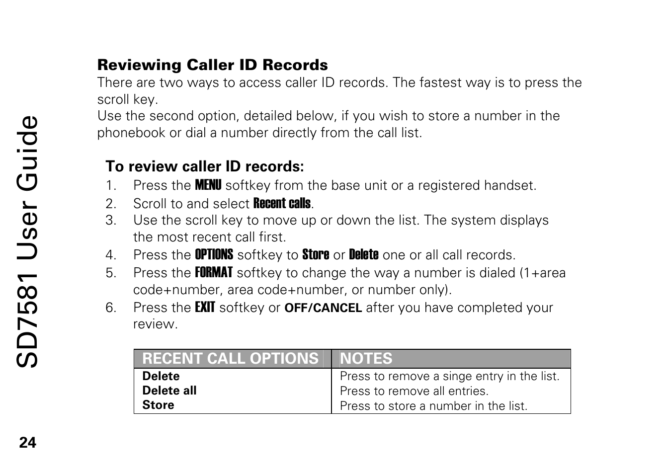 Reviewing caller id records, Sd7581 user guide | Motorola SD7581 User Manual | Page 37 / 58