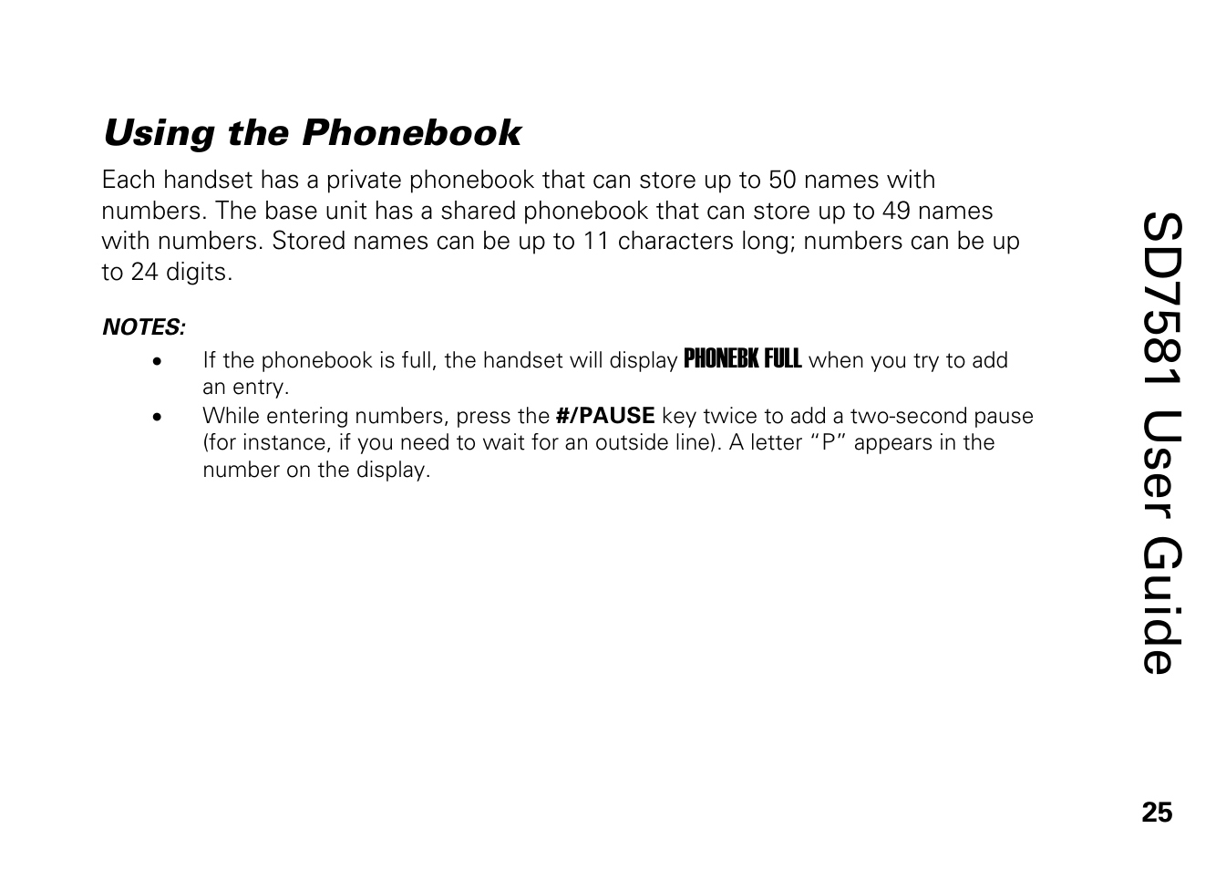 Using the phonebook, Sd7581 user guide | Motorola SD7581 User Manual | Page 38 / 58