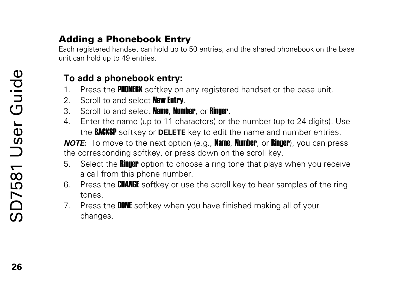 Adding a phonebook entry, Sd7581 user guide | Motorola SD7581 User Manual | Page 39 / 58