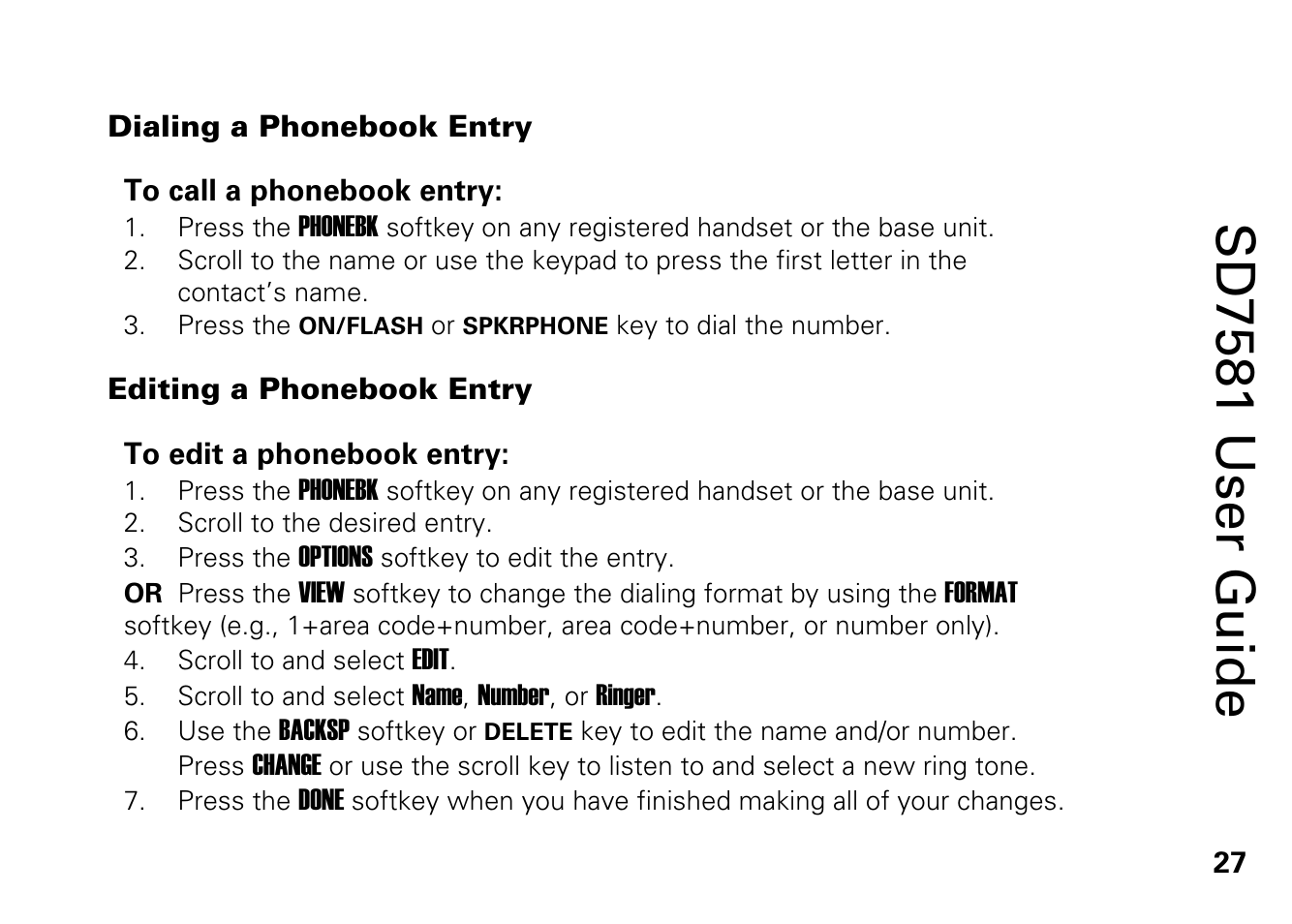 Dialing a phonebook entry, Editing a phonebook entry, Sd7581 user guide | Motorola SD7581 User Manual | Page 40 / 58