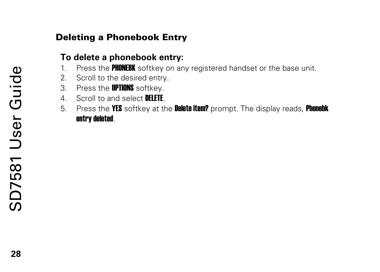 Deleting a phonebook entry, Sd7581 user guide | Motorola SD7581 User Manual | Page 41 / 58