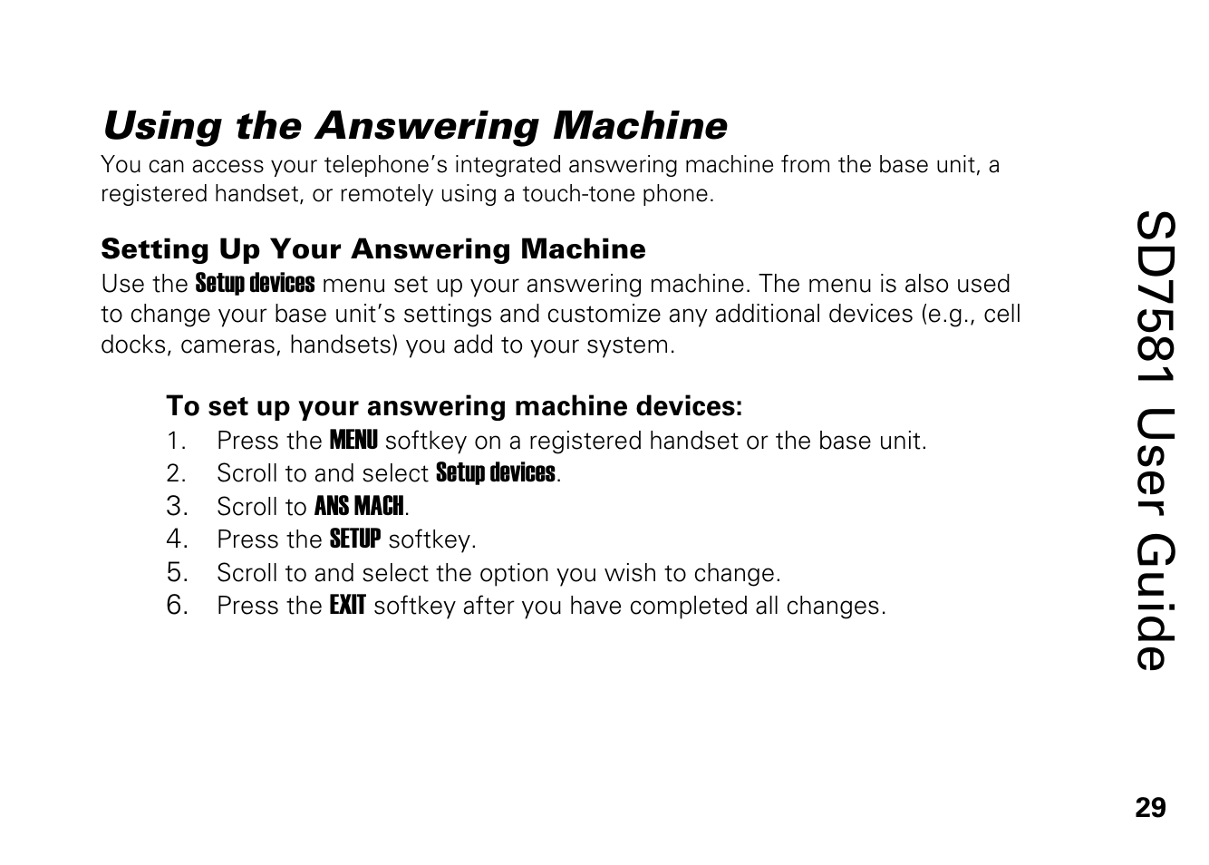 Using the answering machine, Setting up your answering machine, Sd7581 user guide | Motorola SD7581 User Manual | Page 42 / 58