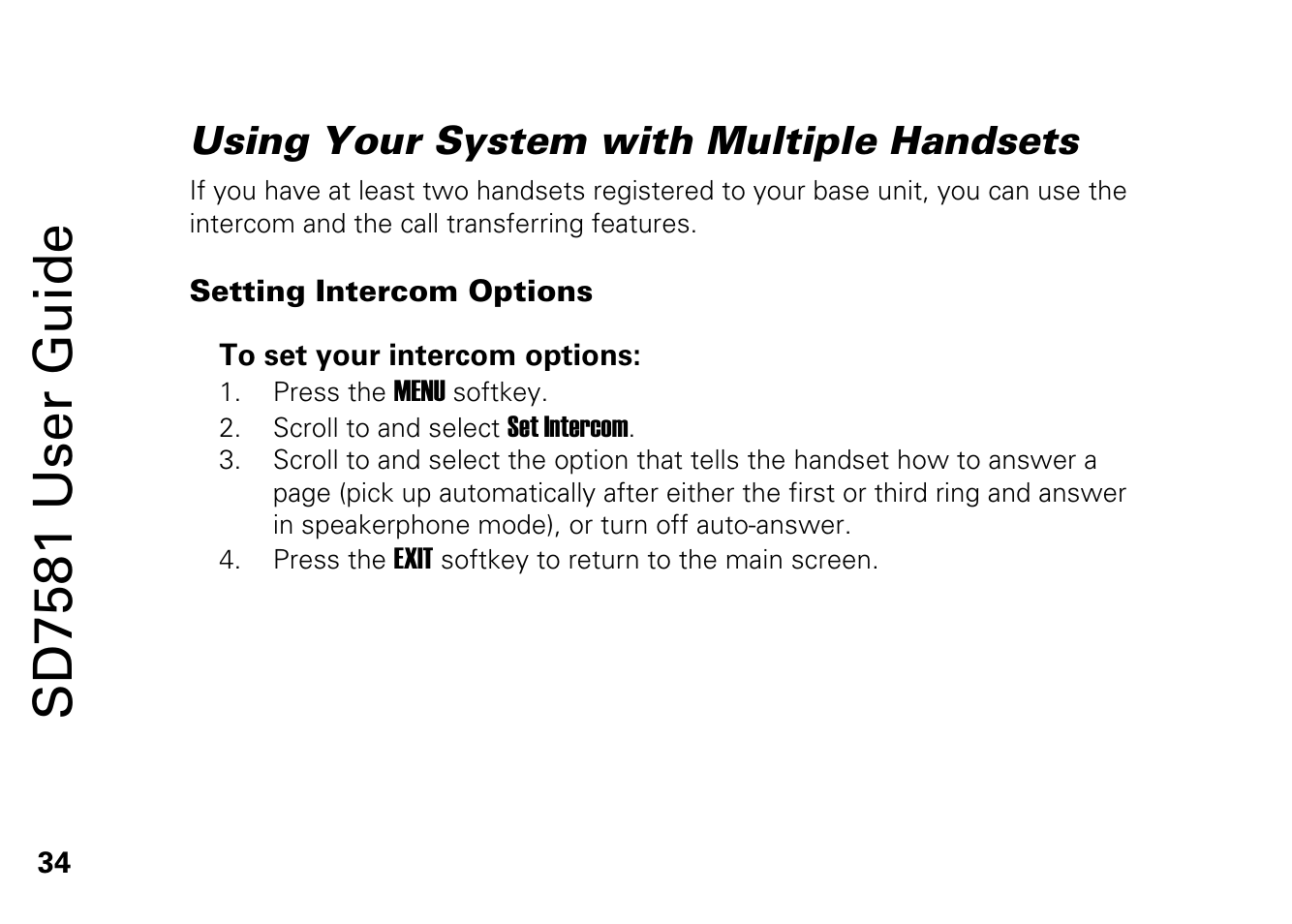 Using your system with multiple handsets, Setting intercom options, Sd7581 user guide | Motorola SD7581 User Manual | Page 47 / 58