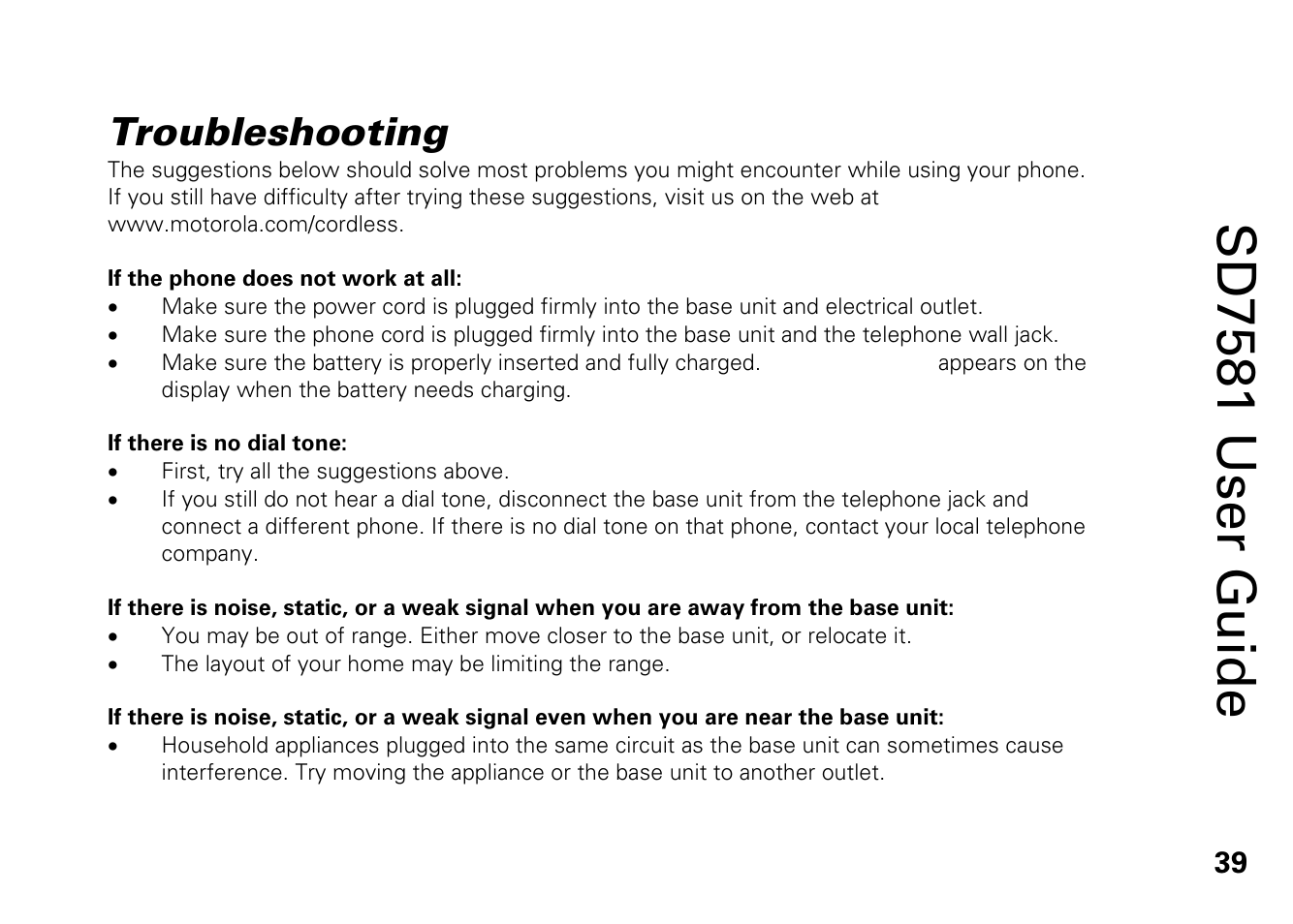 Troubleshooting, Sd7581 user guide | Motorola SD7581 User Manual | Page 52 / 58