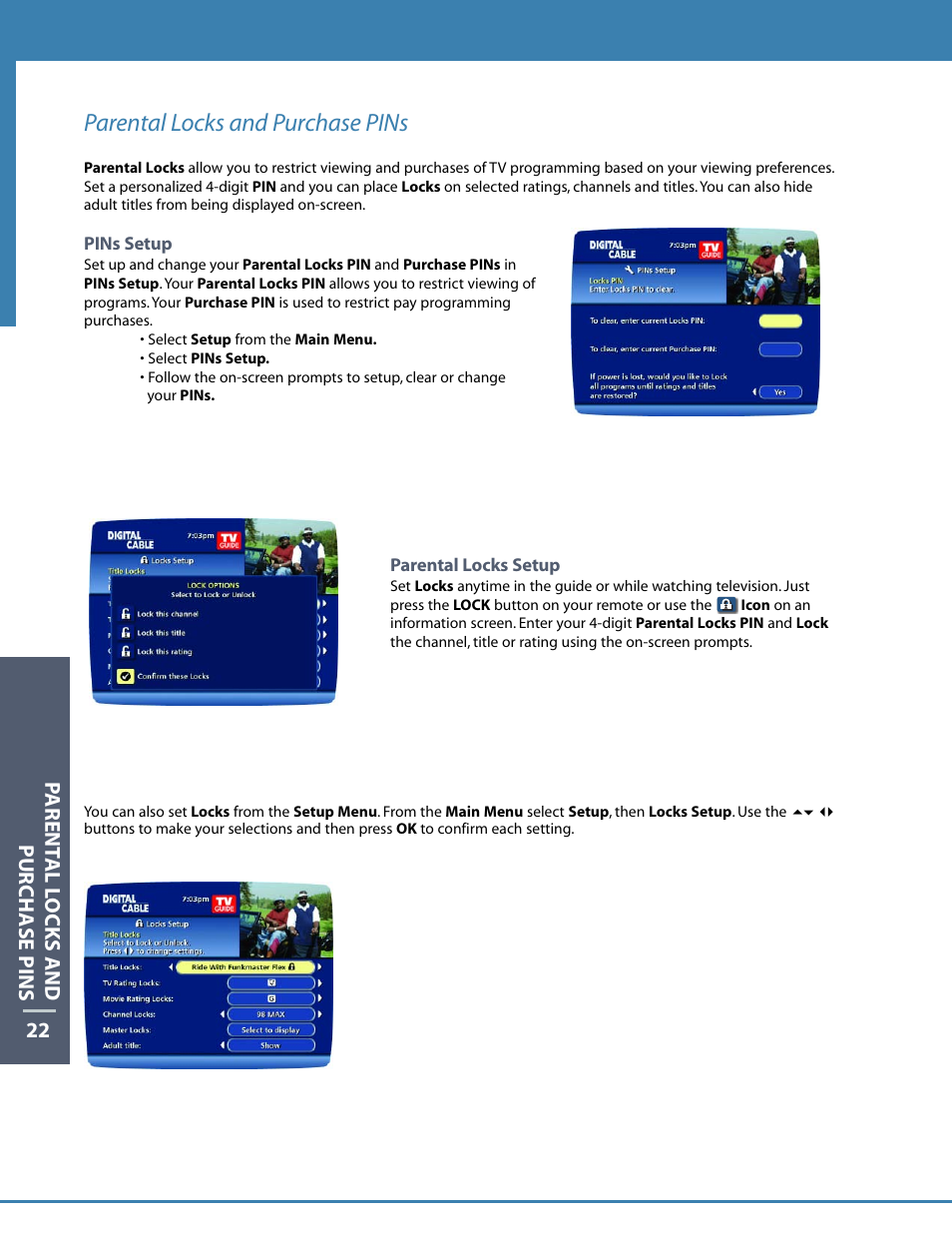 Parental locks and purchase pins | Motorola DCT6412 User Manual | Page 24 / 50